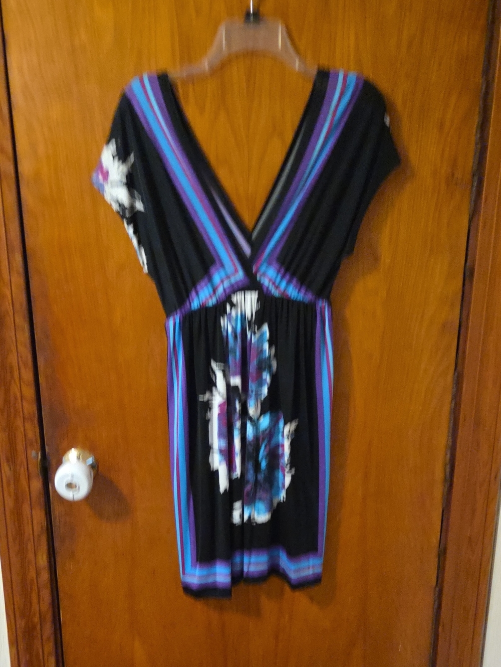 Kiwi Black Mini Dress with Blue and Purple Floral Accents